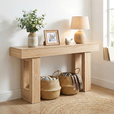 63 Inches Long Console Table Farmhouse Entryway Table with Storage-Natural