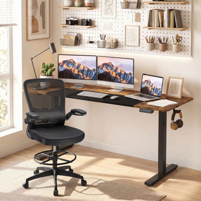 63 x 24 Inch Height Adjustable Sit Stand Computer Desk with 3 Memory Presets-Rustic Brown