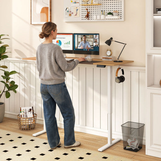 63 x 24 Inch Height Adjustable Sit Stand Computer Desk with 3 Memory Presets-Natural