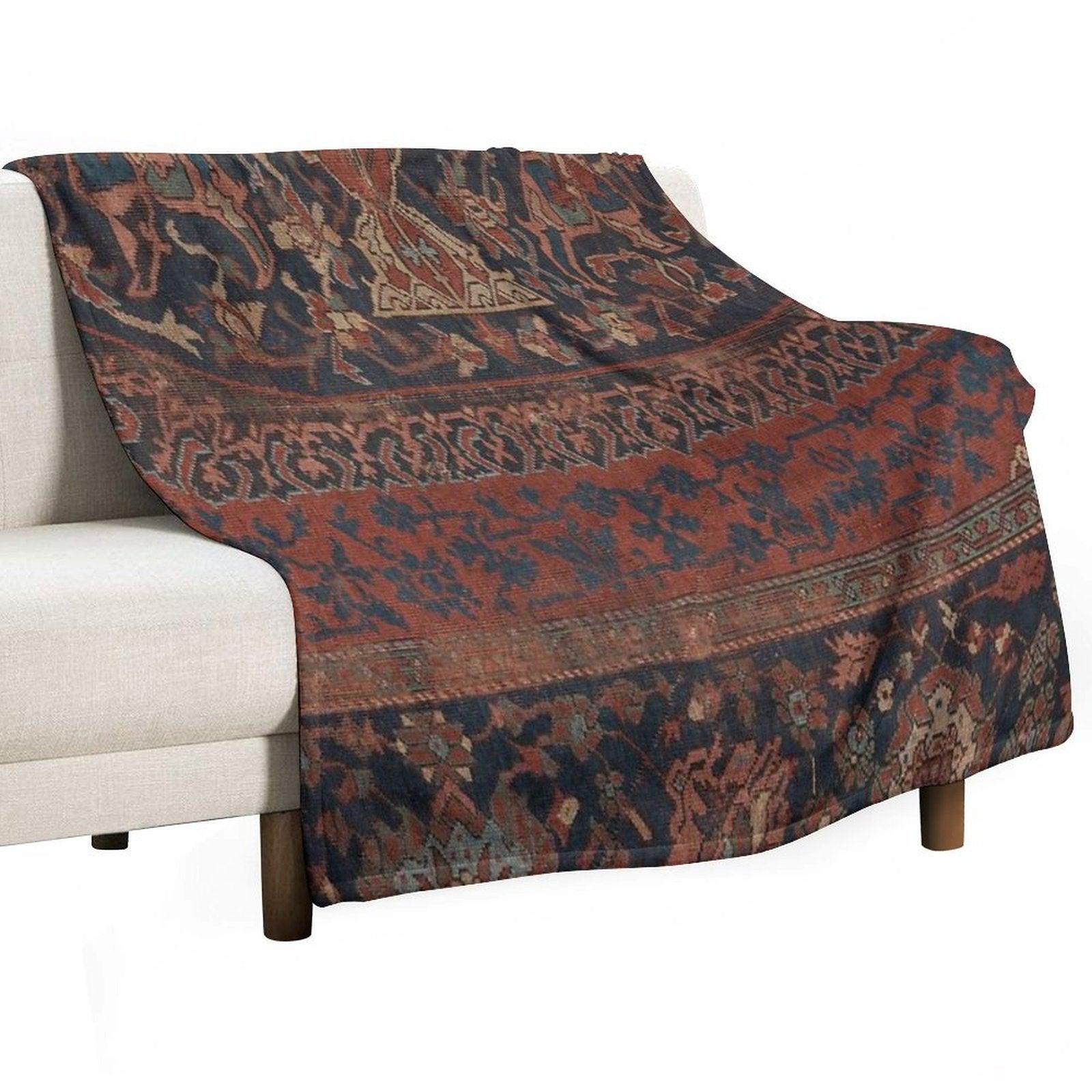 Boho Chic Dark III  17th Century Colorful Medallion Red Blue Green Brown Ornate Accent Rug Pattern Throw Blanket