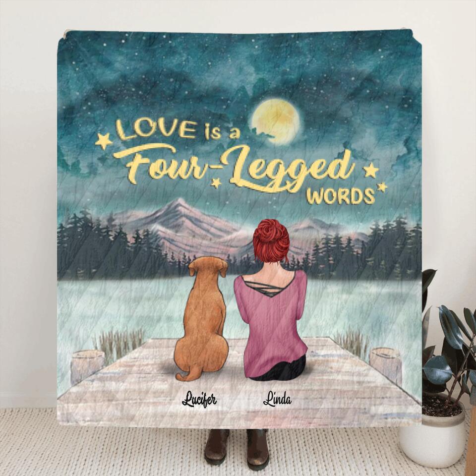 Personalized Pets Mom Quilt/Fleece Blanket - Mom With Up to 5 Pets - Best Gift For Cat Lovers, Dog Lovers - Love Is Four-Legged Words - FD19NO