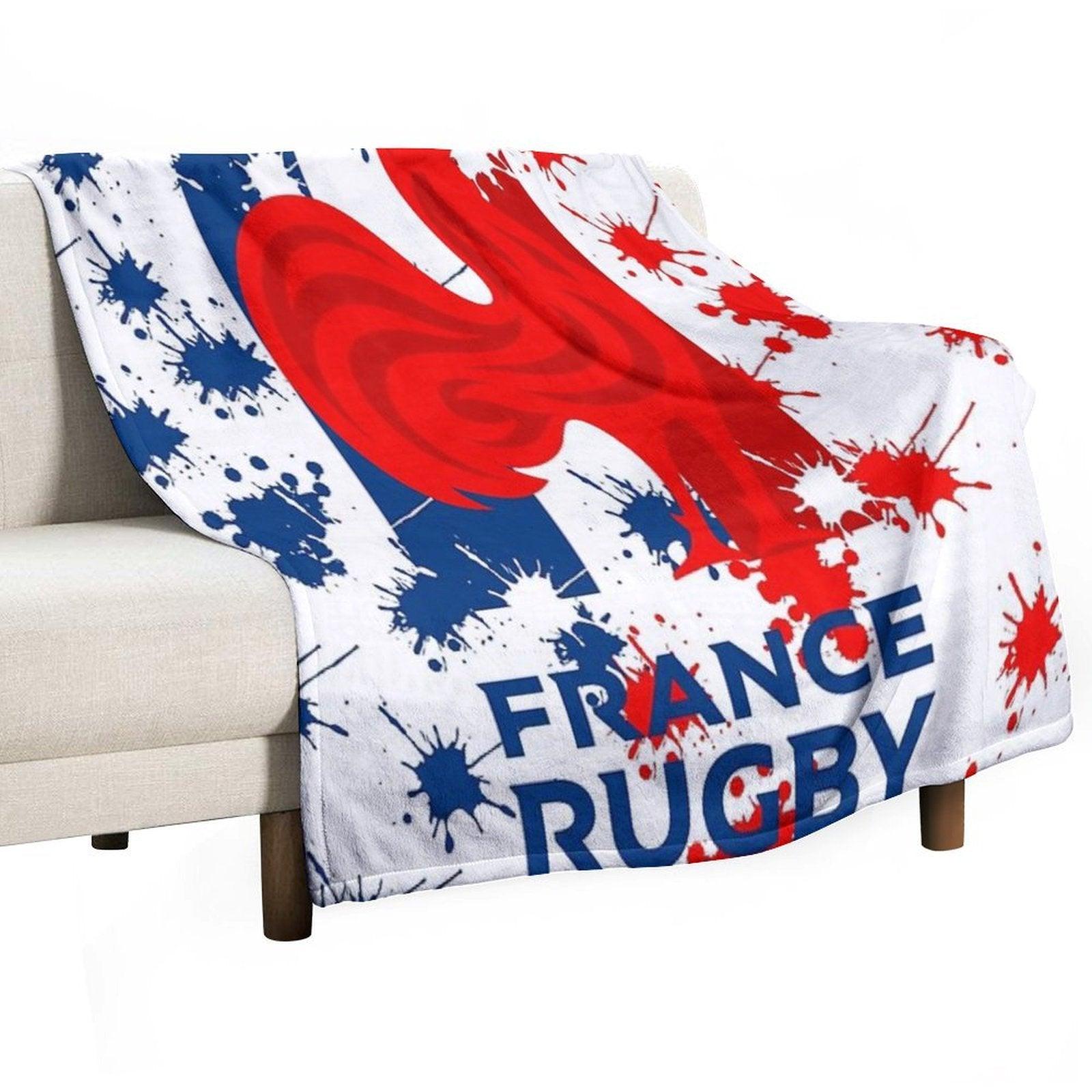 France RUGBY Plaid Throw Blanket