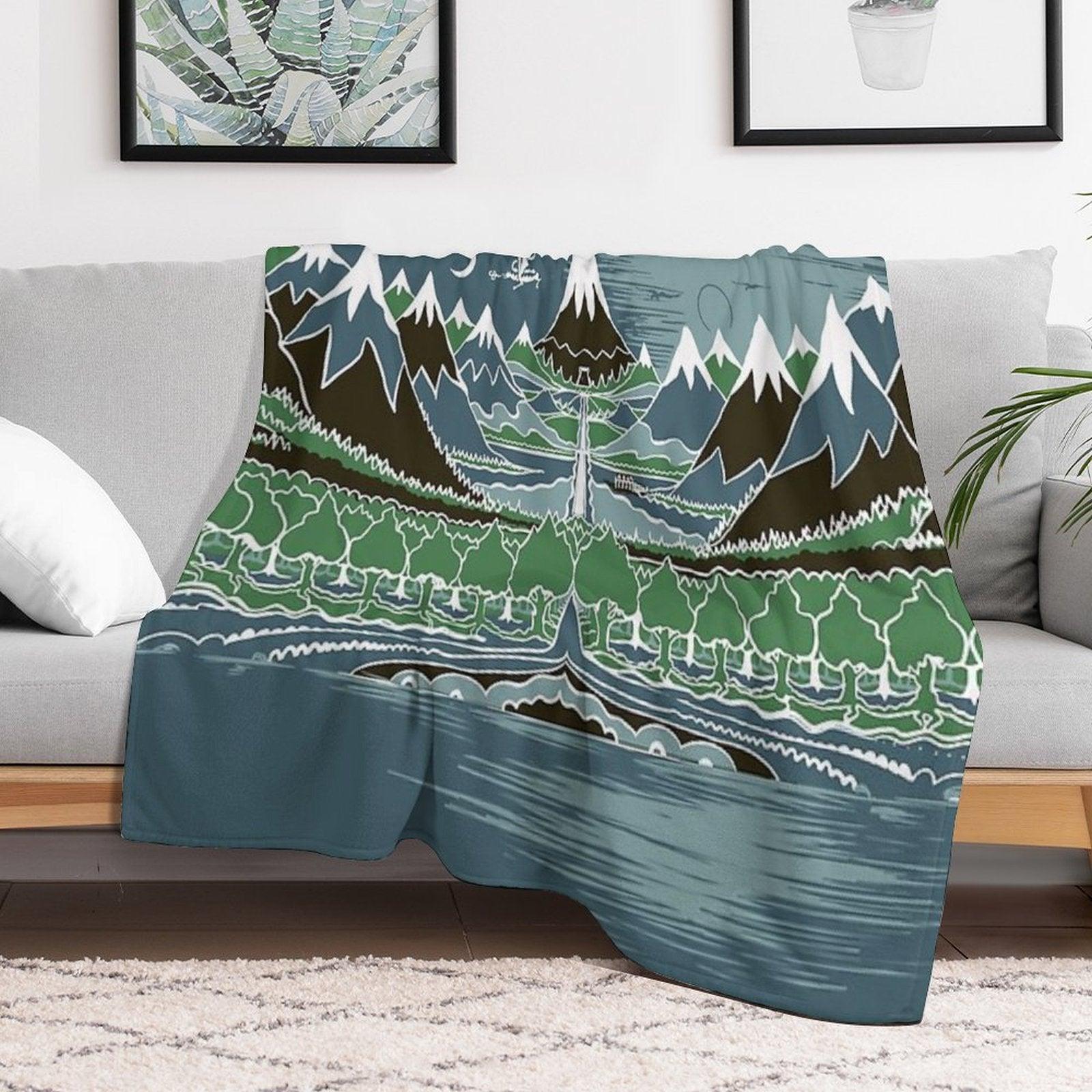 Midnight Forest Mountain Path in The Style of J.R.R.Tolkien Throw Blanket
