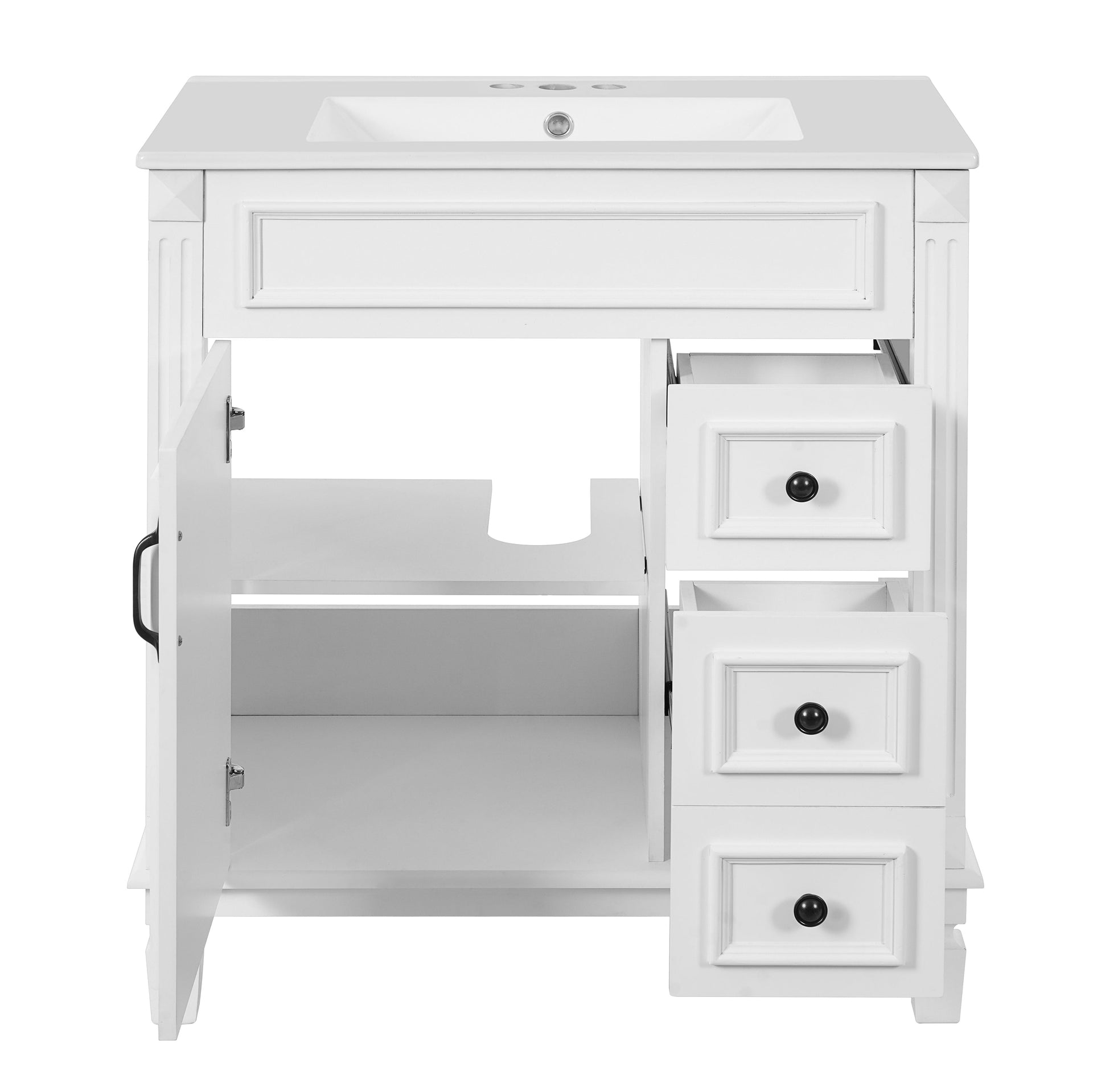 Bathroom Vanity with Ceramic Sink, Modern Cabinet with 2 Drawers & Shelf