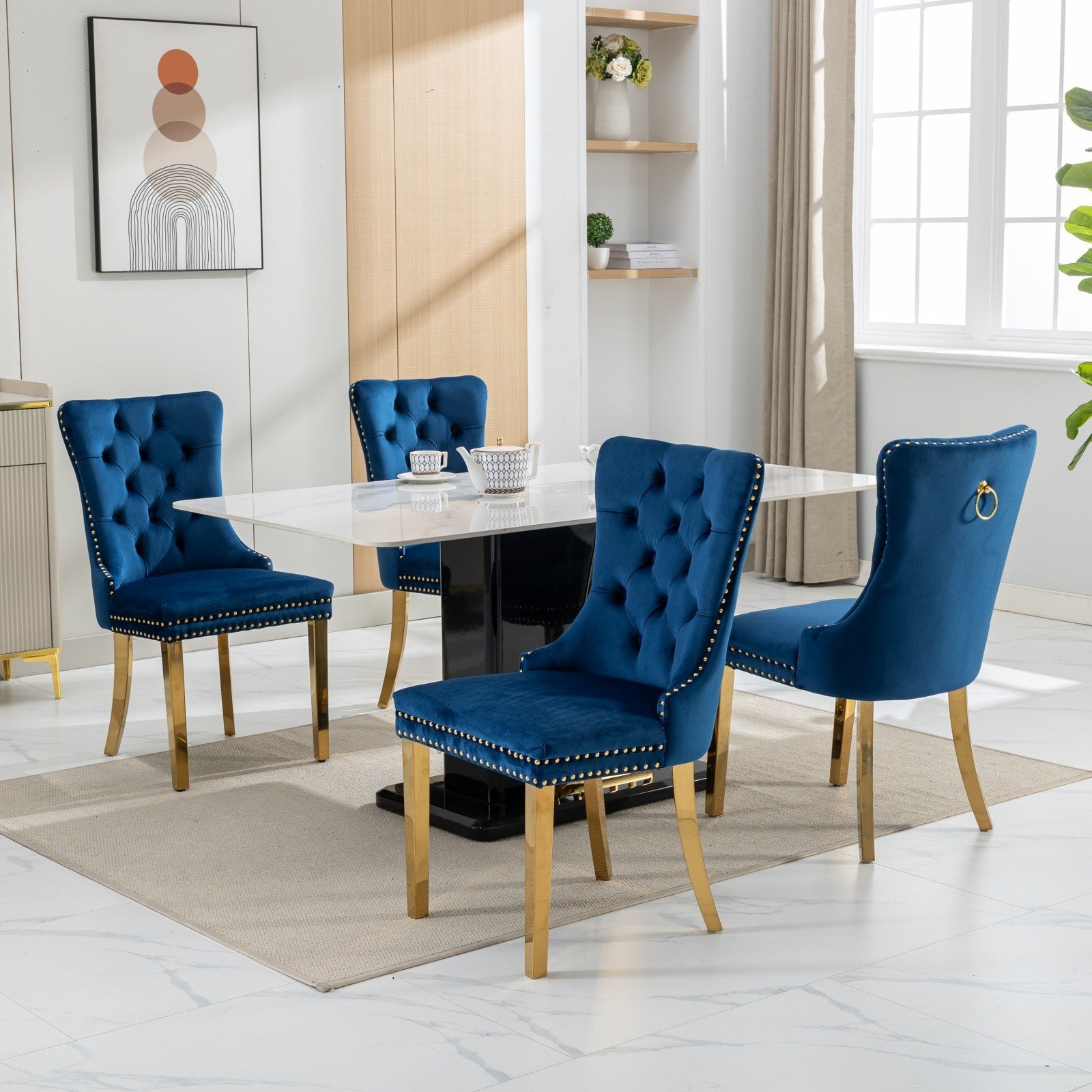 Nikki Collection Modern Tufted Solid Wood Velvet Upholstered Dining Chair with Gold Legs