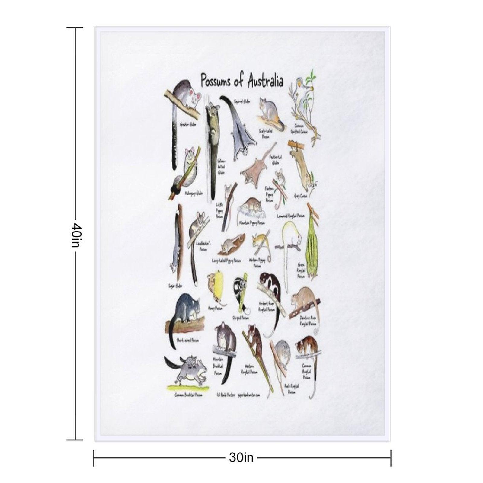 Possums of Australia (with Names) Throw Blanket