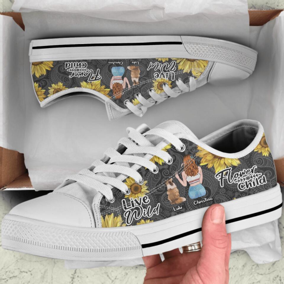 Personalized Hippie Pet Mom Sneakers - Woman With Up to 3 Pets - Best Gift For Dog/Cat Lover - NKH8FG
