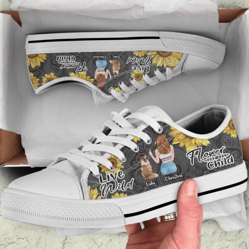Personalized Hippie Pet Mom Sneakers - Woman With Up to 3 Pets - Best Gift For Dog/Cat Lover - NKH8FG
