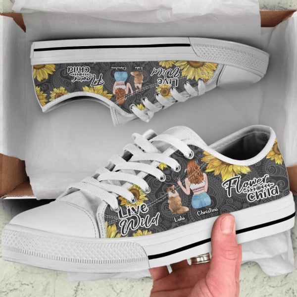 Personalized Hippie Pet Mom Sneakers - Woman With Up to 3 Pets - Best Gift For Dog/Cat Lover - NKH8FG