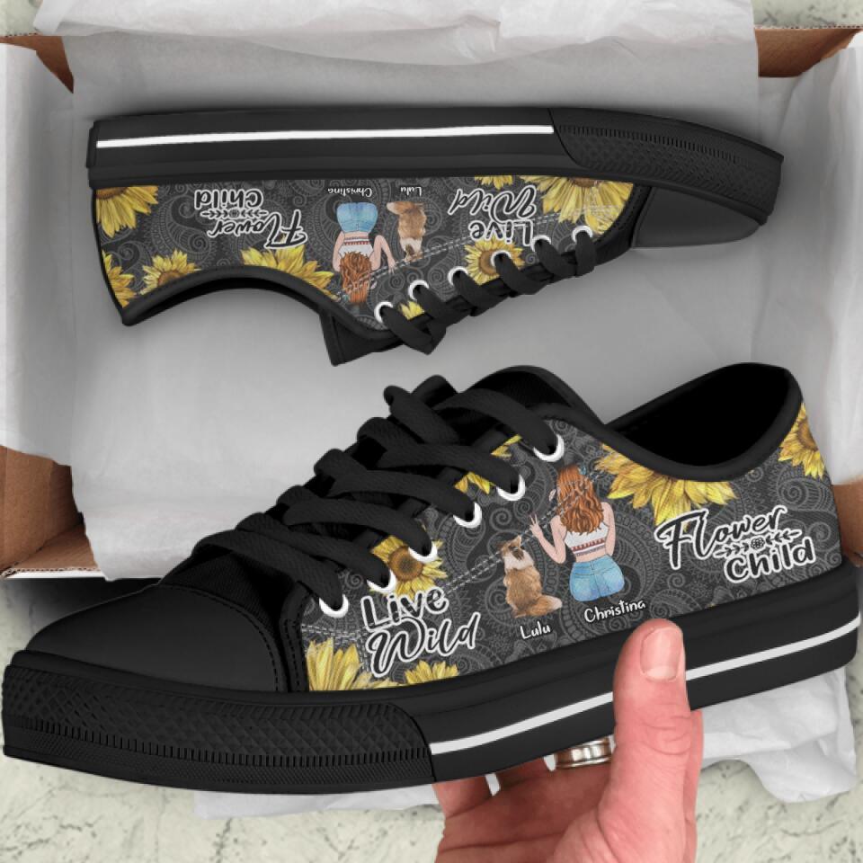 Personalized Hippie Pet Mom Sneakers - Woman With Up to 3 Pets - Best Gift For Dog/Cat Lover - NKH8FG