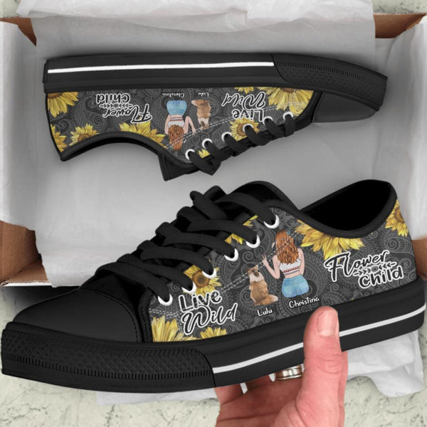 Personalized Hippie Pet Mom Sneakers - Woman With Up to 3 Pets - Best Gift For Dog/Cat Lover - NKH8FG