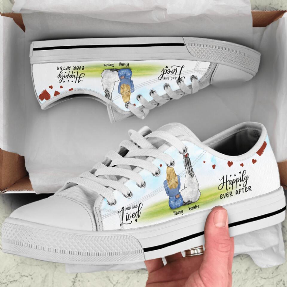 Personalized Horse Dog Mom Sneakers - Girl With Up to 3 Horses/Dogs - Best Gift For Horse & Dog Lover - And She Lived Happily Ever After - 9AGKN2