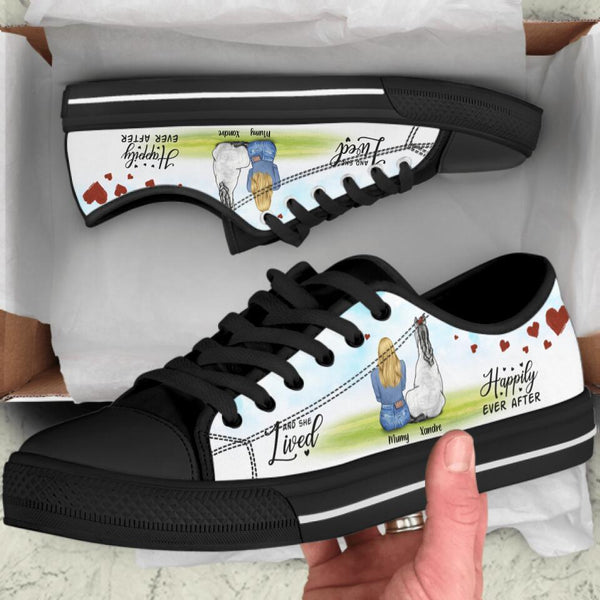 Personalized Horse Dog Mom Sneakers - Girl With Up to 3 Horses/Dogs - Best Gift For Horse & Dog Lover - And She Lived Happily Ever After - 9AGKN2