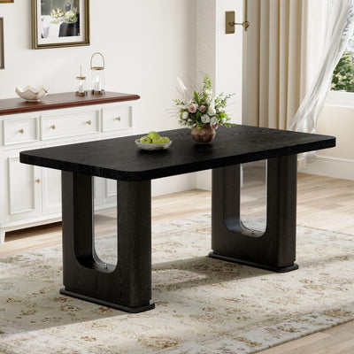64.5 x 35.4 Inch Stylish Black Wood Color Textured Dining Table,Perfectly Blending Simplicity And Transparency. Made of MDF Material With Black Wood Grain Stickers,It Exudes A Strong Sense Of Fashion.