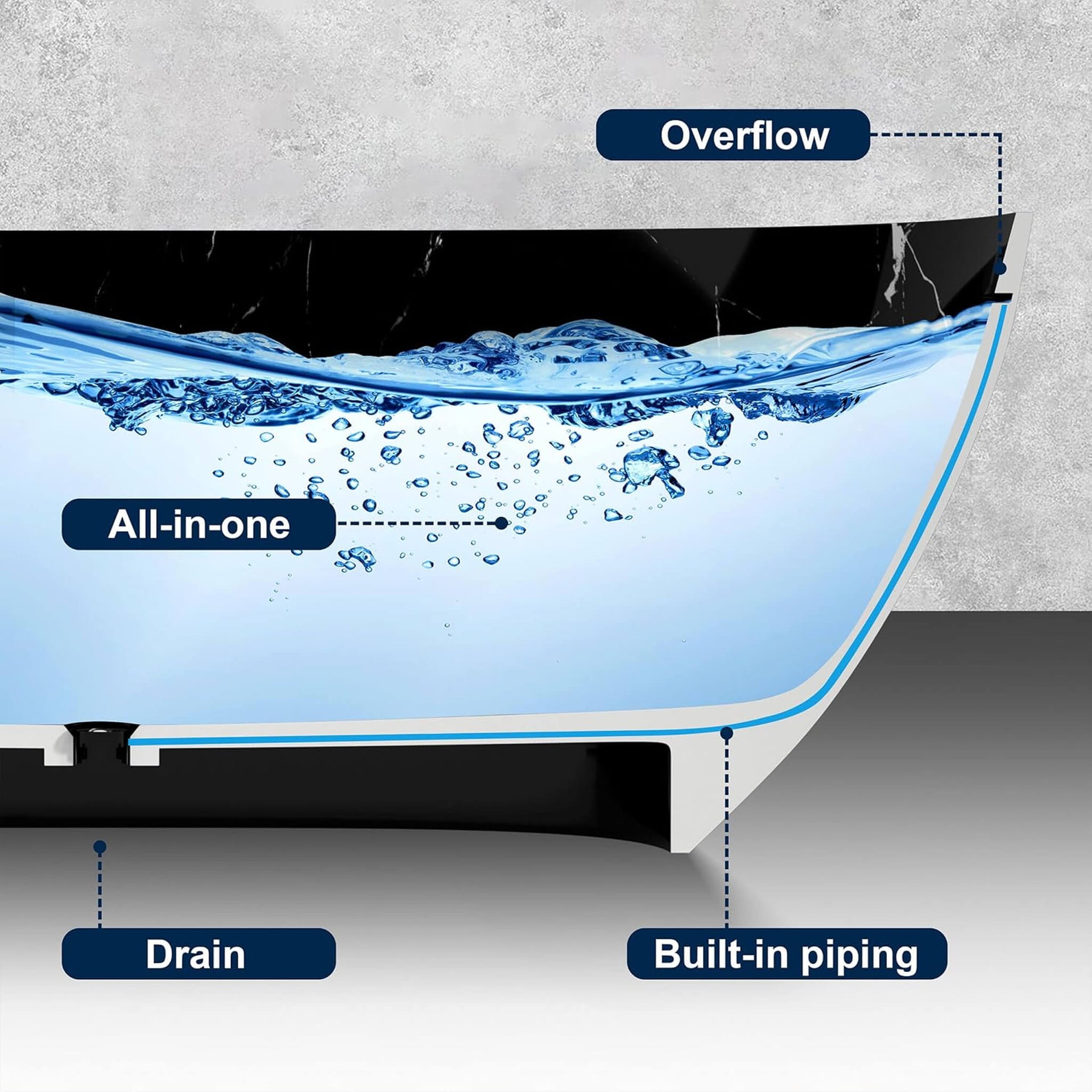 [63X29.5-Inch] Freestanding Modern Marble-Design Solid Surface Soaking Tub With Overflow (SAK11528)