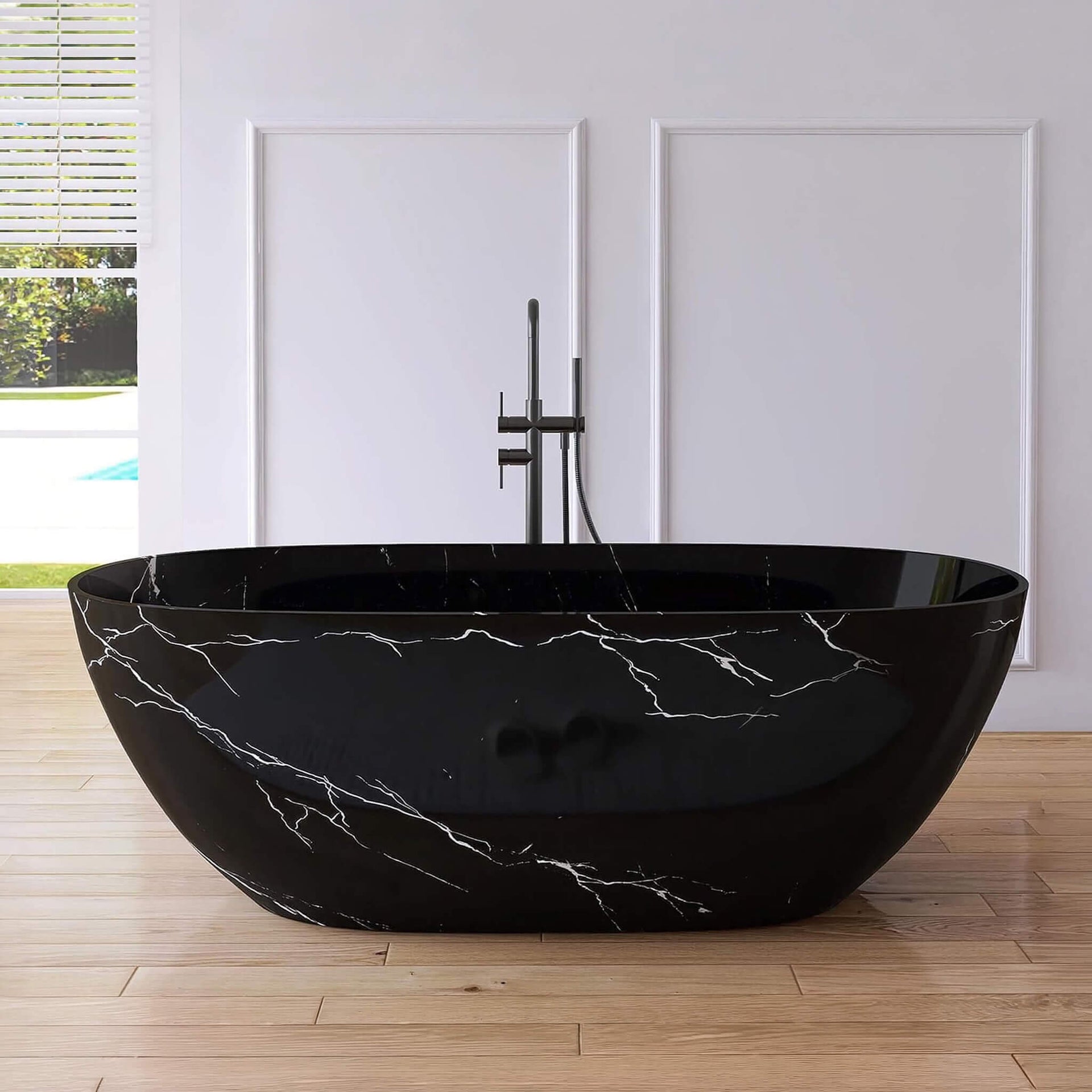[63X29.5-Inch] Freestanding Modern Marble-Design Solid Surface Soaking Tub With Overflow (SAK11528)