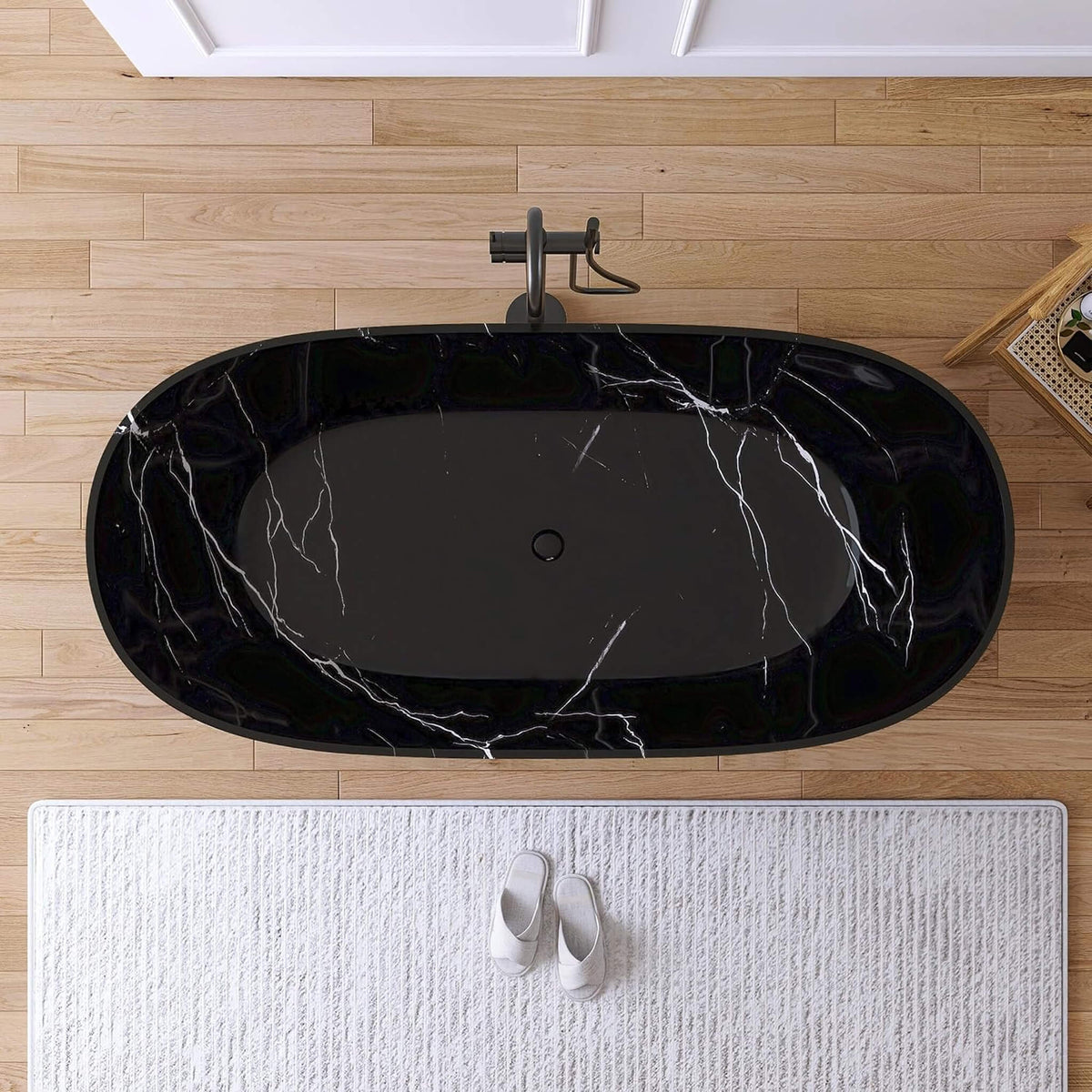 [63X29.5-Inch] Freestanding Modern Marble-Design Solid Surface Soaking Tub With Overflow (SAK11528)