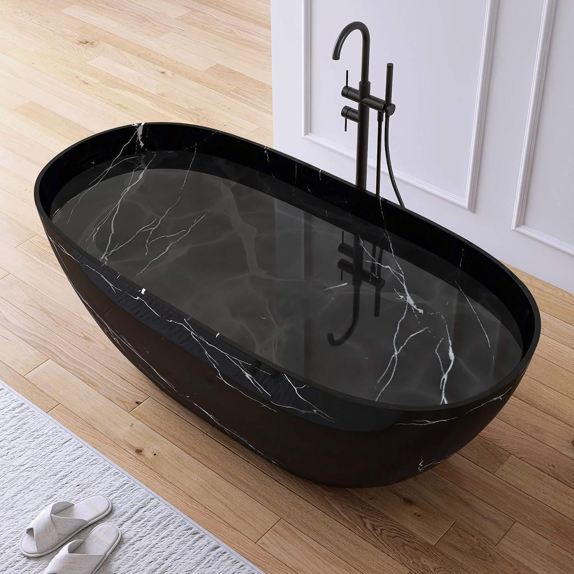 [63X29.5-Inch] Freestanding Modern Marble-Design Solid Surface Soaking Tub With Overflow (SAK11528)