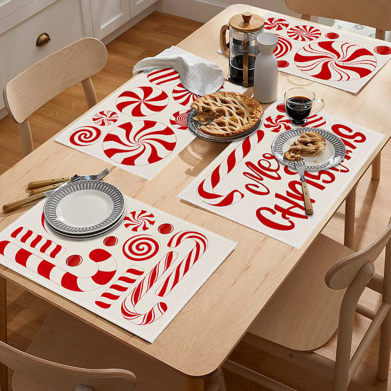 Christmas meal mat linen candy letter printed table mat living room dining table decoration insulation mat