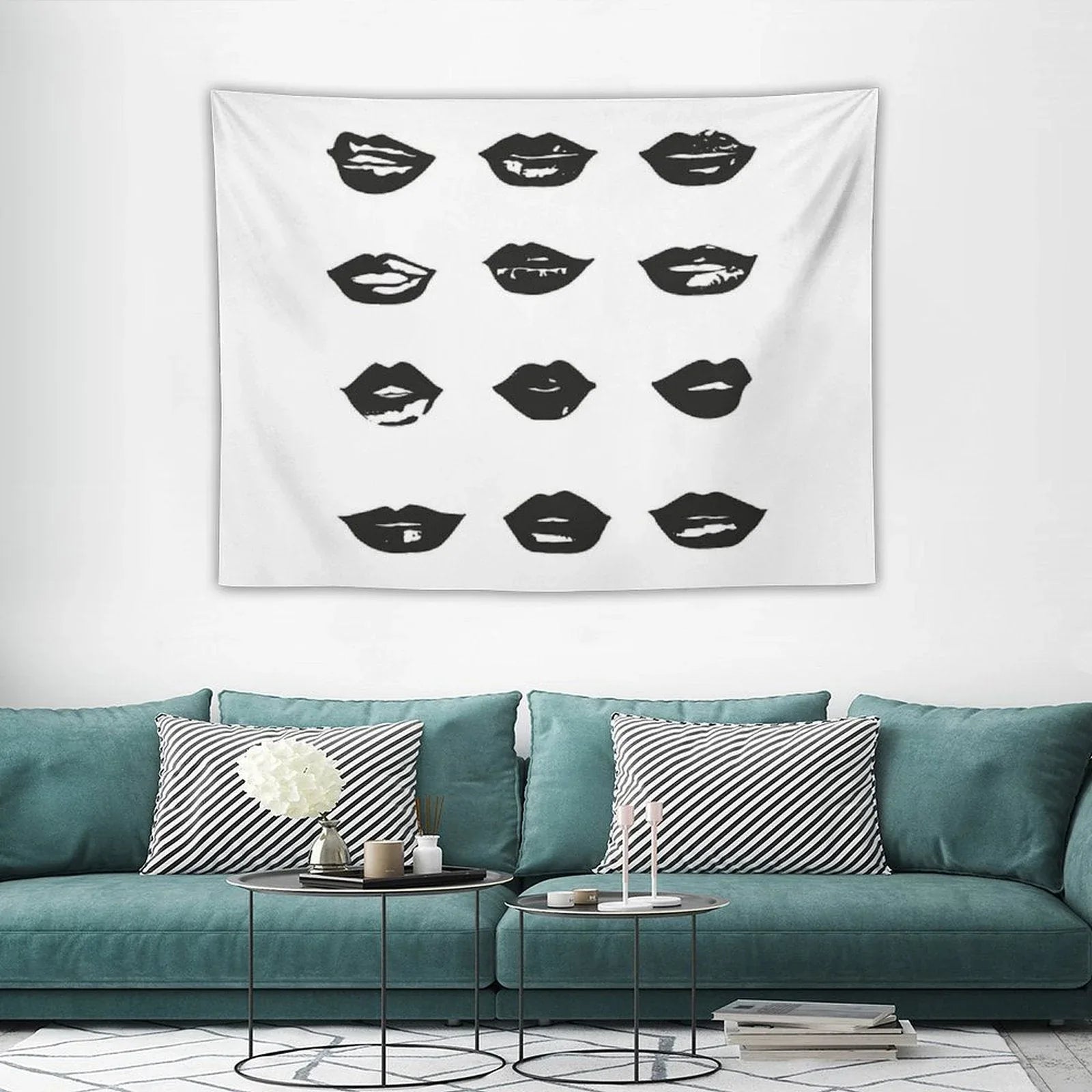 Kiss Kiss in Black And White Tapestry