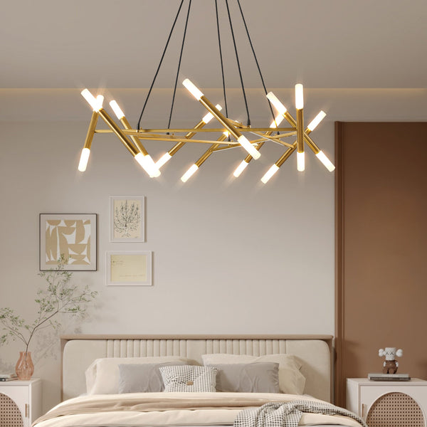 Modern Branch Chandelier with Frosted Tubes, Adjustable Height Pendant Light for Dining