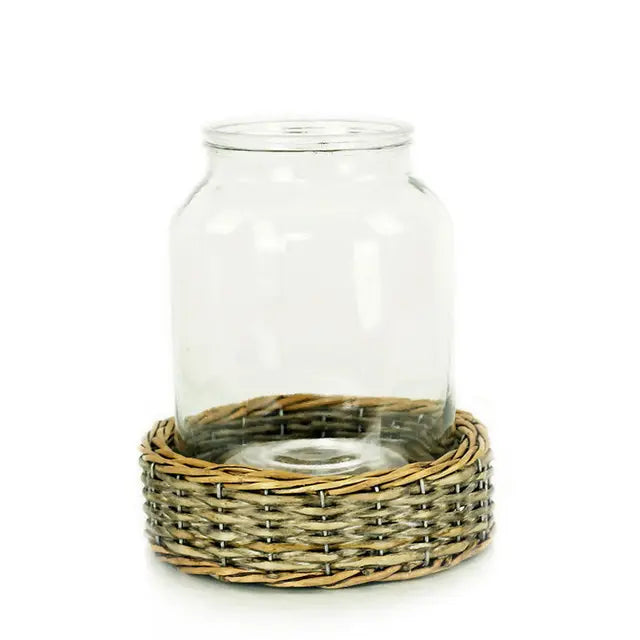 Glass and Wicker Terrarium - Cylinder VagabondVintage