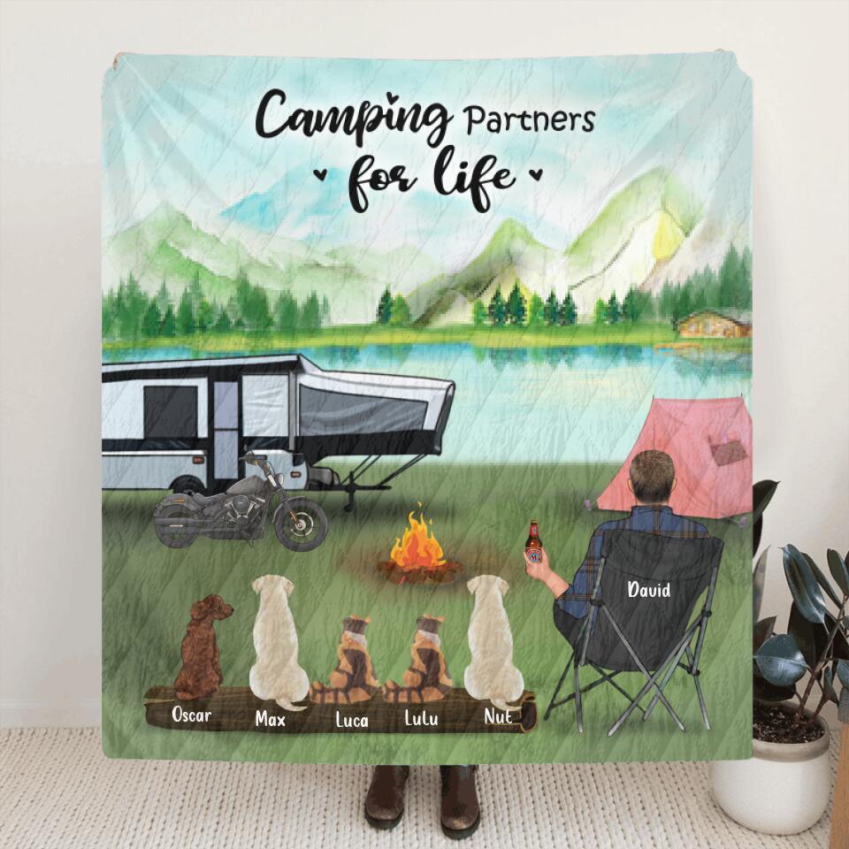 Personalized Camping Blanket - Man/Woman & Up To 5 Pets - Best Gift For Camping Lovers - Camping Partners For Life
