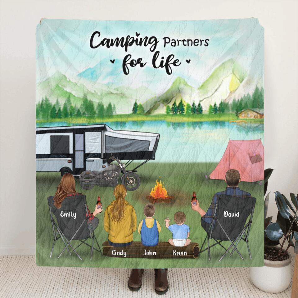Personalized Camping Blanket - Best Gift For Family Camping Lovers - Family With 3 Kids & Up To 5 Pets - Camping Partners For Life
