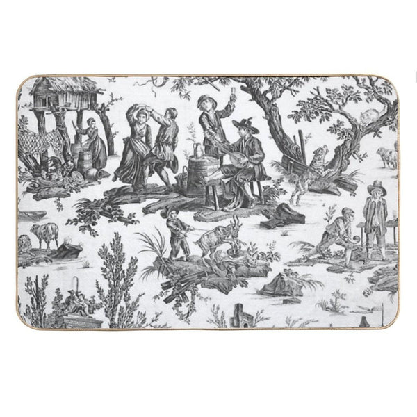 Black And White Toile De Jouy Bath Mat