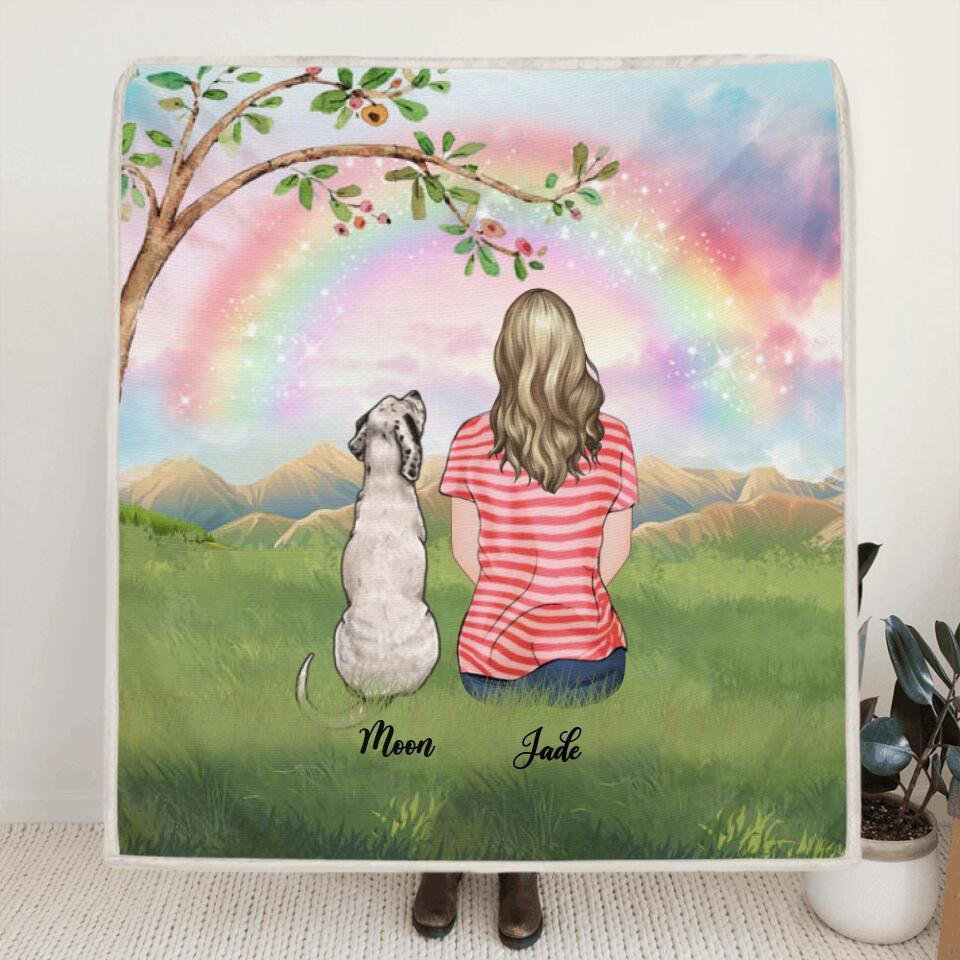 Personalized Dog Mom/Dog Dad Quilt/Fleece Blanket - Man/Woman/Couple With Up to 4 Dogs - Best Gift Idea For Dog Lovers