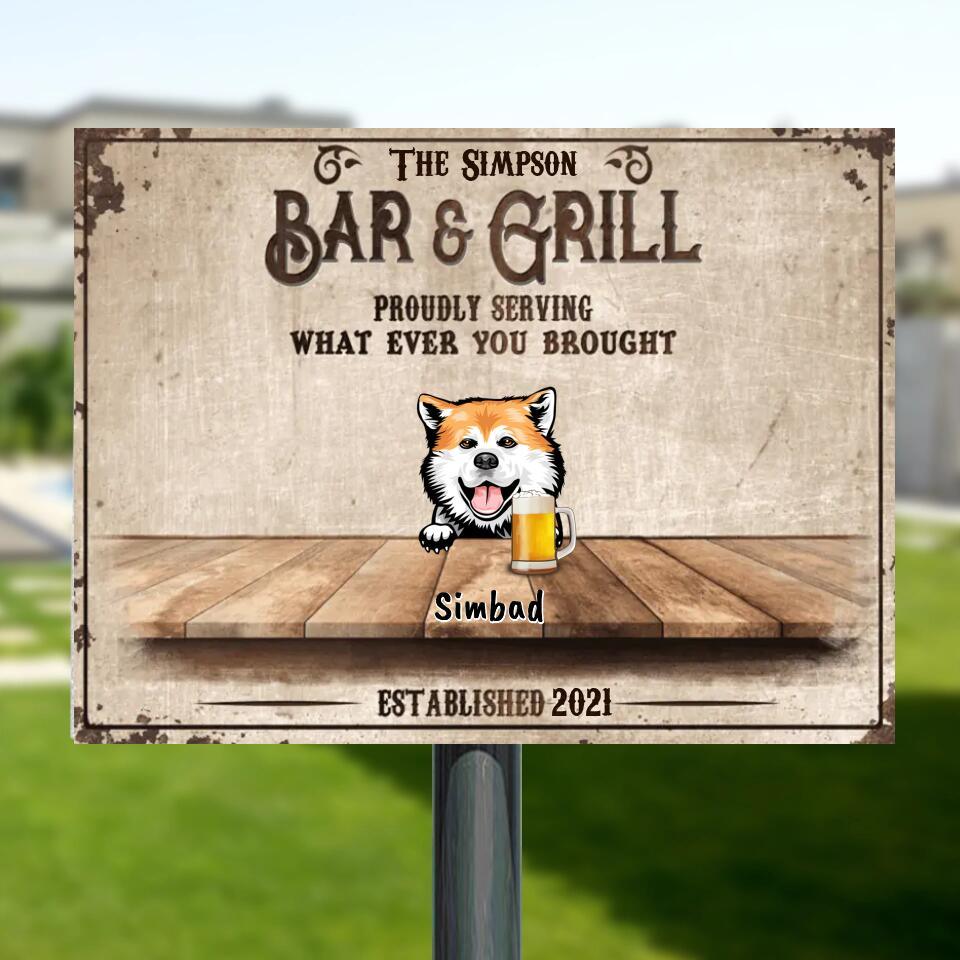 Personalized BBQ/Grilling Metal Sign For Outdoor - Up to 6 Dogs - Family Name - 856IAJ
