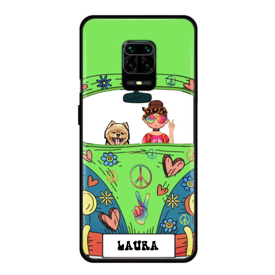 Personalized Hippie Girl Phone Case - Girl with up to 3 Pets - Case for iPhone, Samsung and Xiaomi
