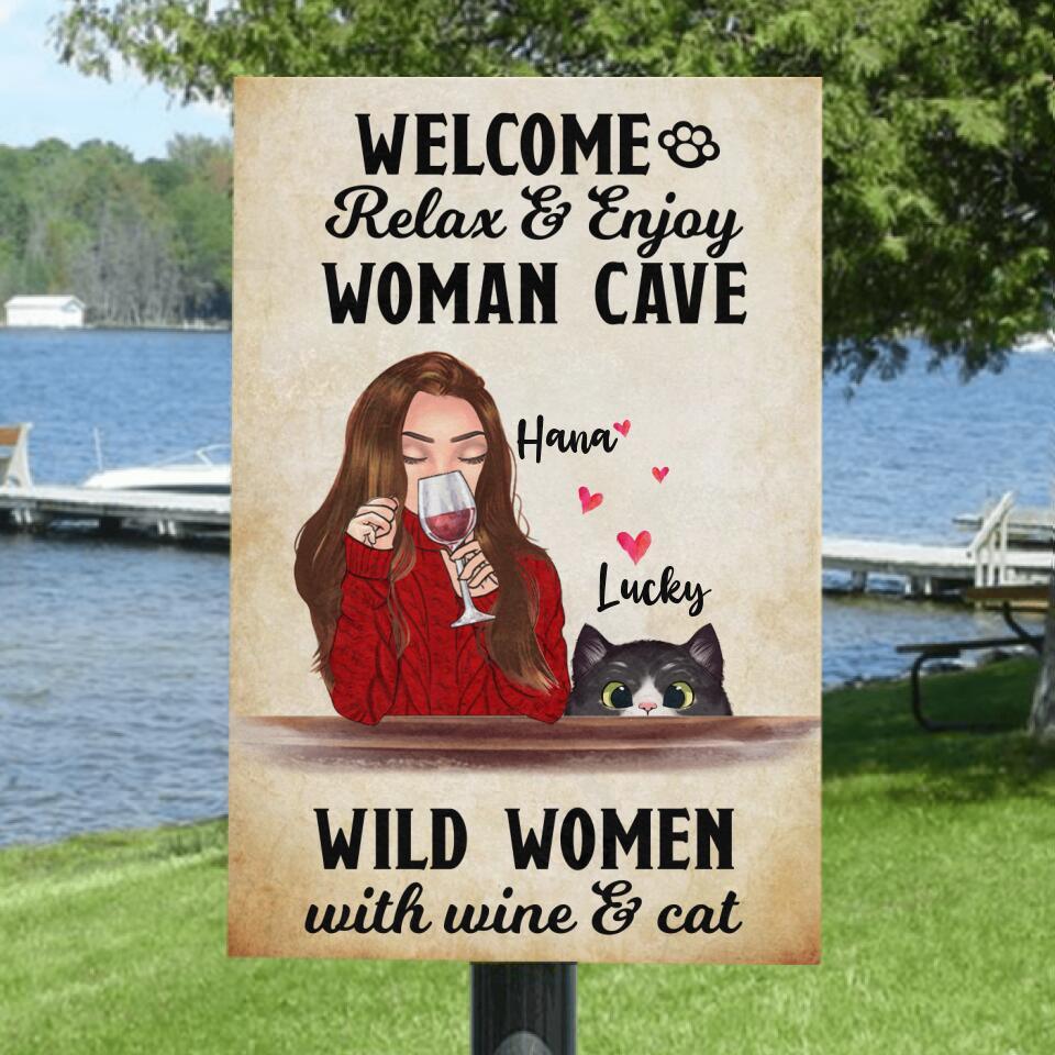 Personalized Cat Mum Metal Sign - Up to 2 Cats - Welcome Relax and Enjoy