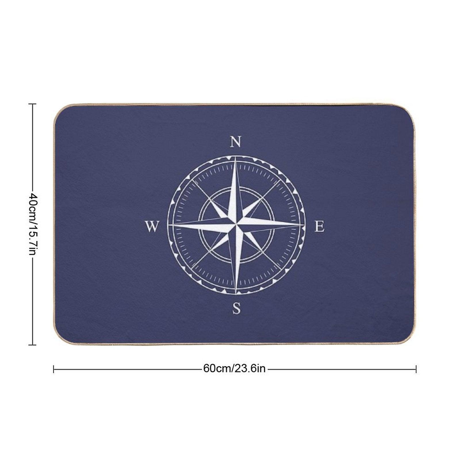 Navy Blue And White Nautical Ships Compass Rose Bath Mat