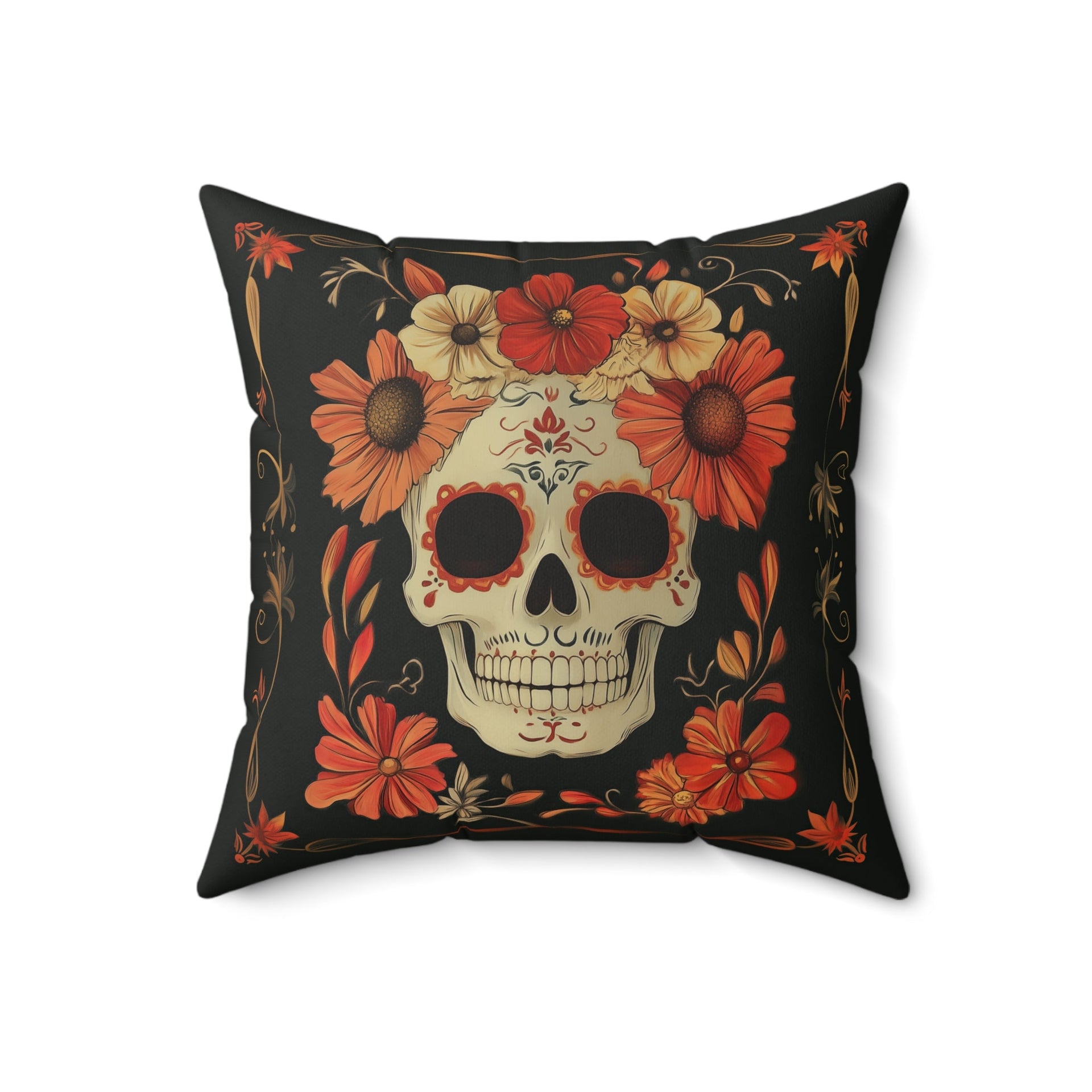 Microsuede Cushion / Dia de los Muertos Art / Daisy Flower Skull /