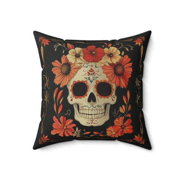 Microsuede Cushion / Dia de los Muertos Art / Daisy Flower Skull /