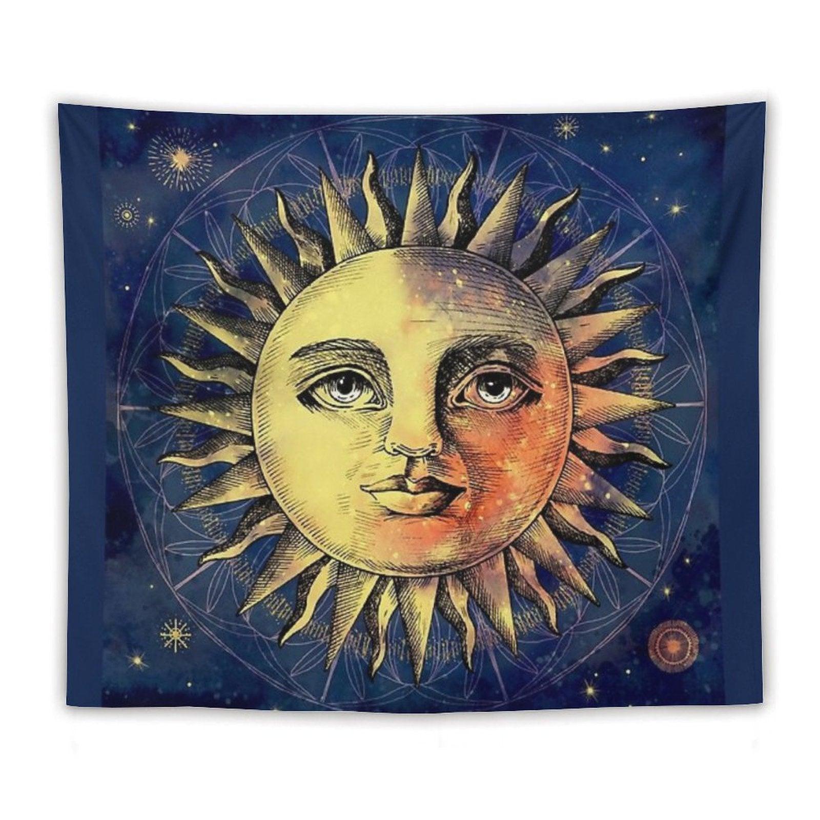 Celestial Antique Sun And Sky Watercolor Batik Tapestry