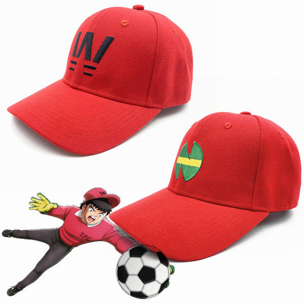Anime soccer player hat embroidered red baseball cap duckbill cap