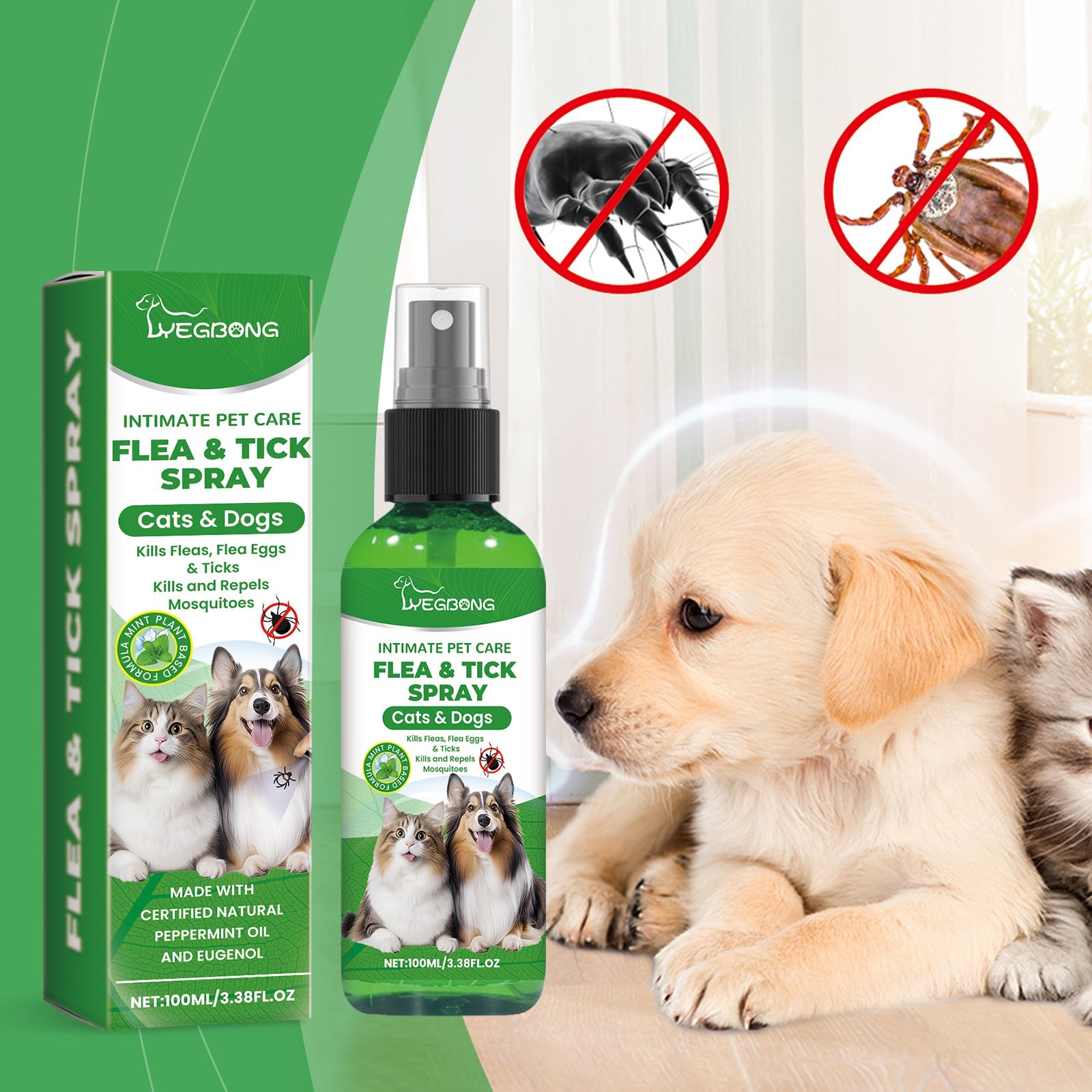 Pet Insect Repellent Spray, Dog And Cat Hair And Skin Insect Repellent Daily Gentle Cleaning And Care Agent