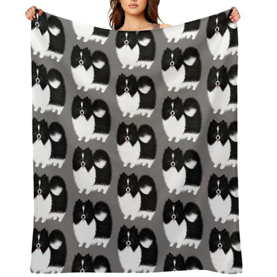 Black And White Parti Pomeranian  Cute Black And White Fluffy Dog Durable Throw Blanket