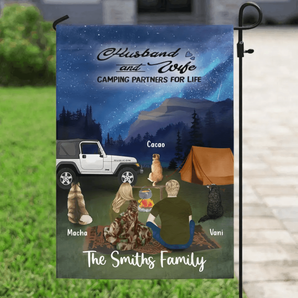 Personalized Night Camping Garden Flag - Best Gift For Couple - Up to 3 Dogs - Husband And Wife - NIMLQ4