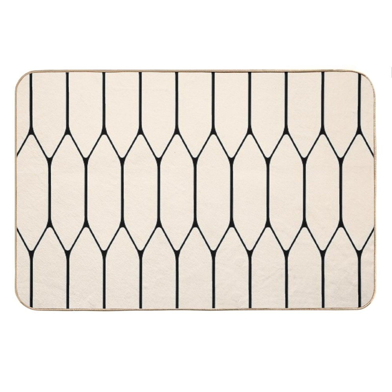 Long Honeycomb Minimalist Geometric Pattern in Black And Almond Cream Bath Mat