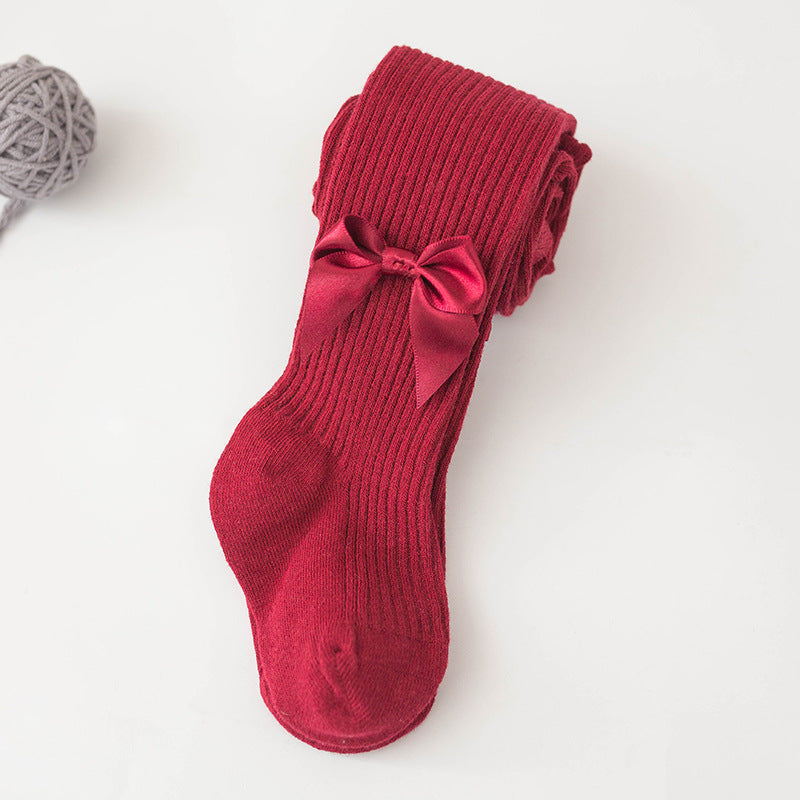 Spring And Autumn New Children's Pantyhose Bow Cotton White Baby Socks Medium Thick Foreign Girl Leggings