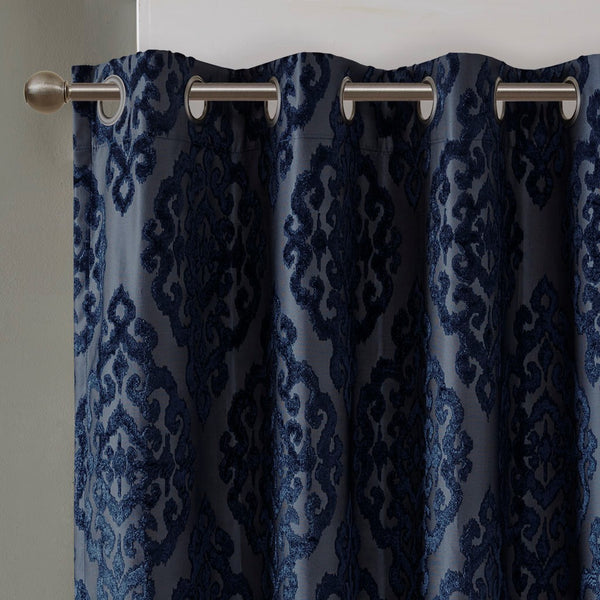 Mirage Knitted Jacquard Damask Total Blackout Grommet Top Curtain Panel by SunSmart - Gifts for You 'n Me