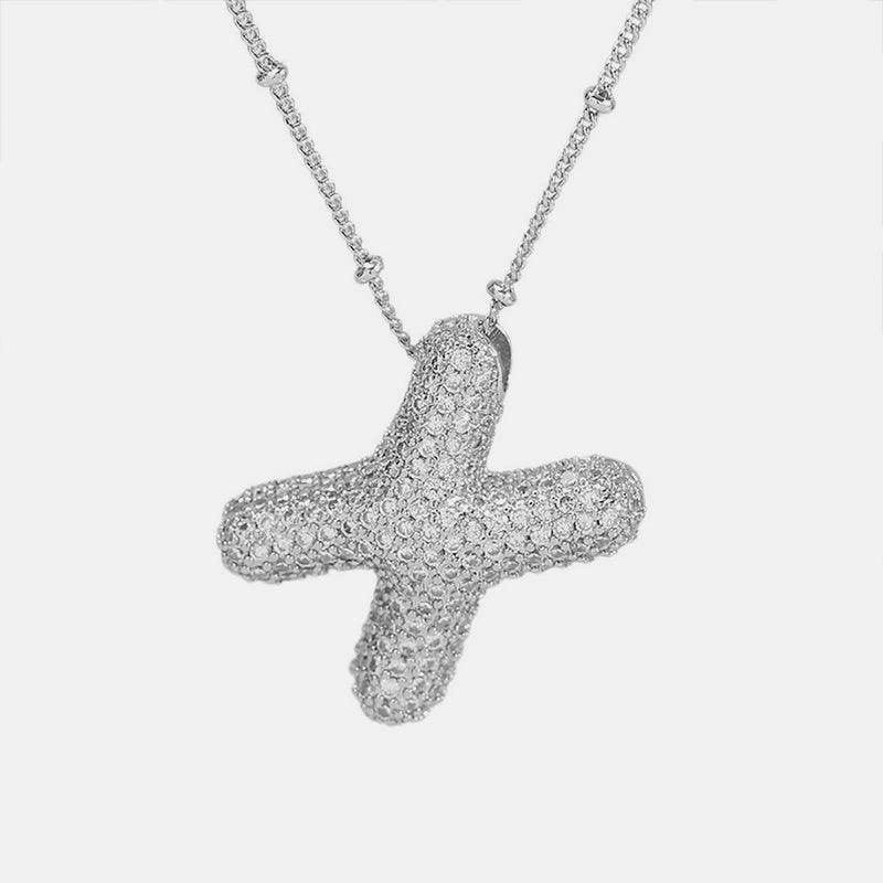 Copper Inlaid Zircon Letter Pendant Necklace for Women