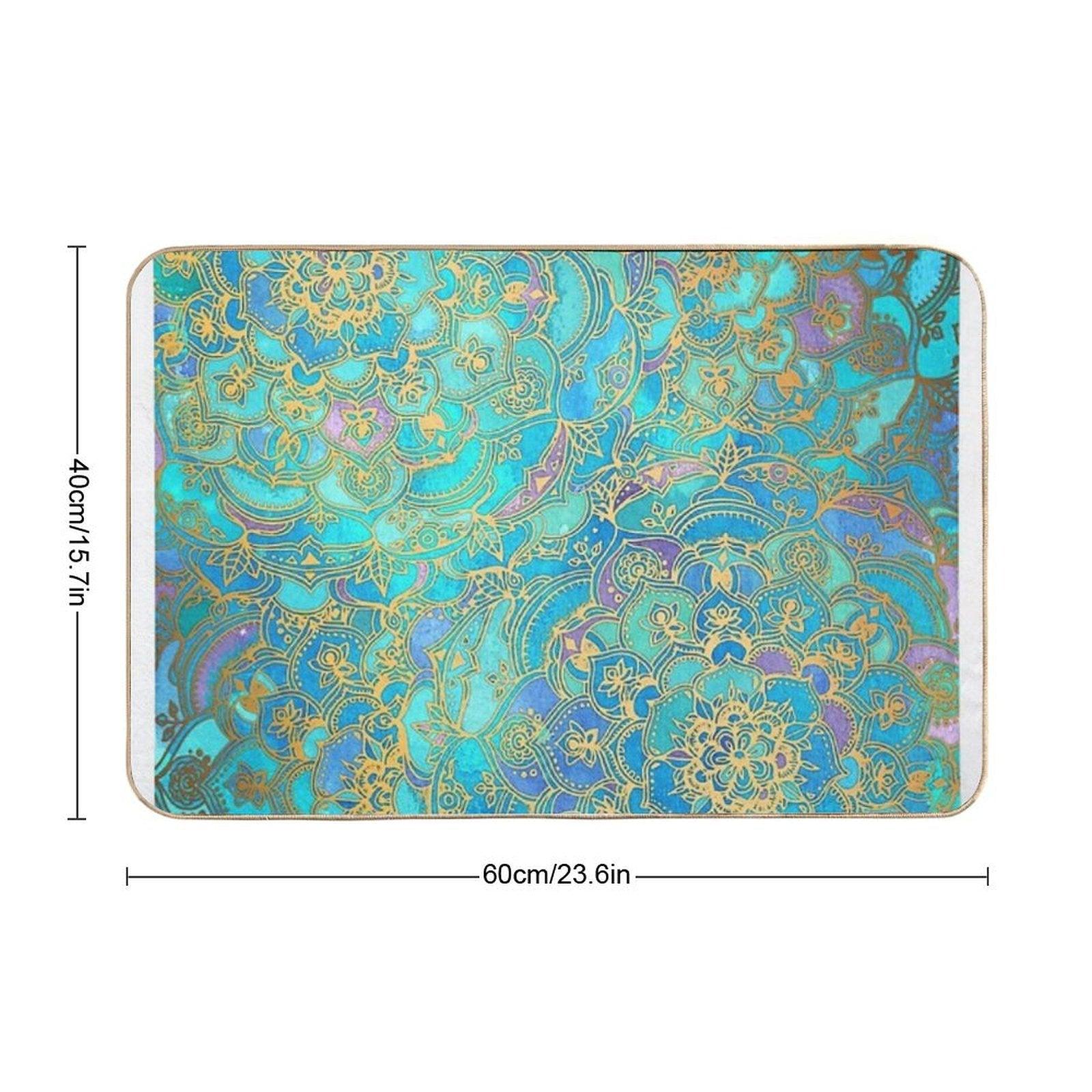 Sapphire & Jade Stained Glass Mandalas Bath Mat