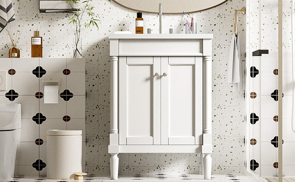 Modern Bathroom Vanity with Top Sink and 2-Tier Large Storage Shelves Cabinet