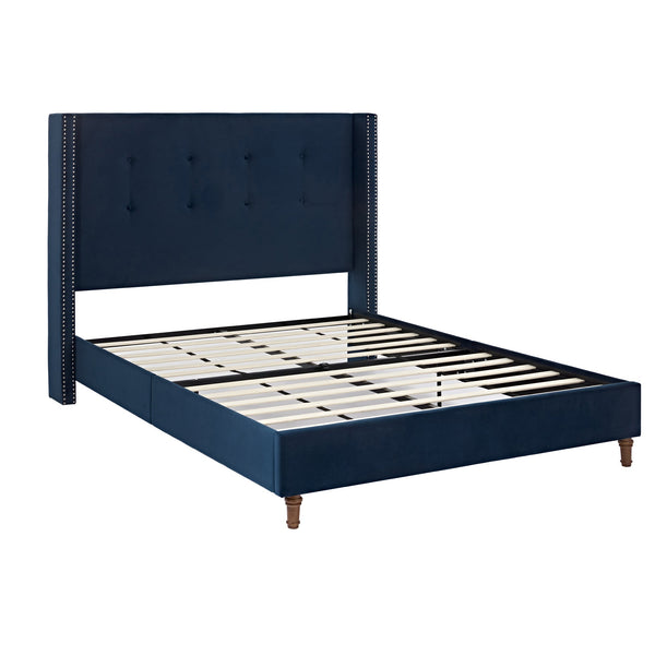 Peyton Upholstered Queen Bed with 54' High Headboard and Traditional Buttoned Tufting in Blue Velvet BLAKHOM