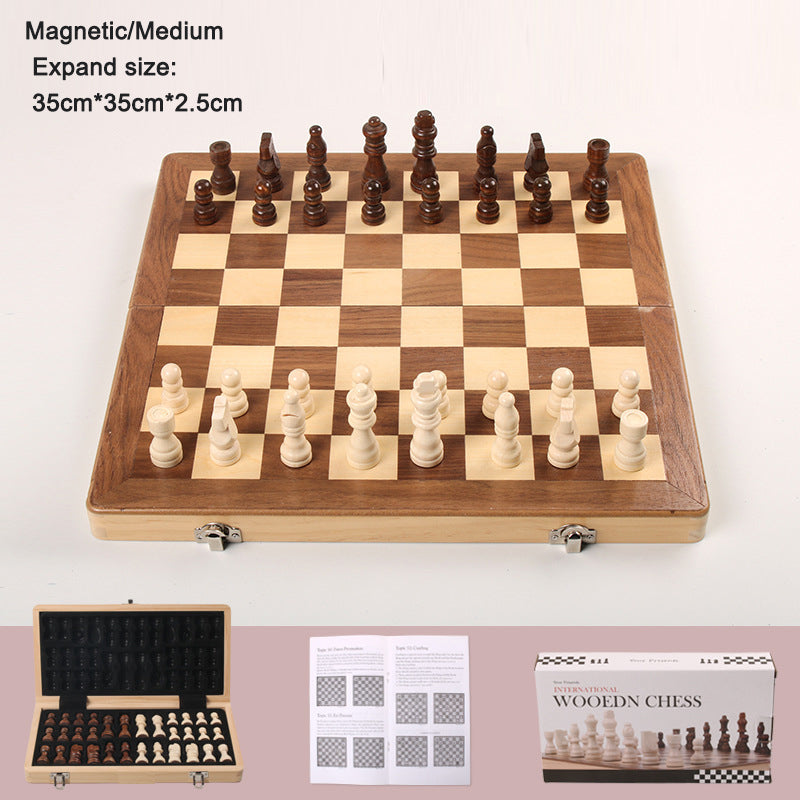 Magnetic Chess Folding Solid Wood Double Queen Set Chessboard Adult Board Game Children's Puzzle Toy
