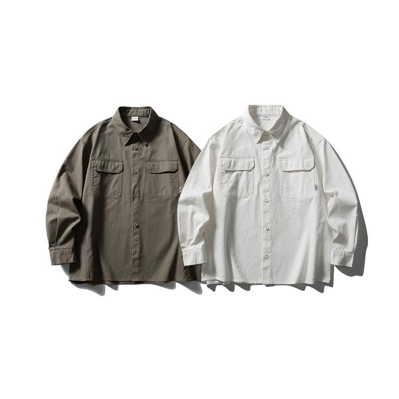 Pocket casual workwear shirt men's loose long sleeved shirt